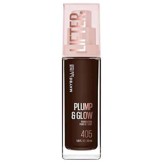 Maybelline Lifter Plump & Glow Foundation, Liquid Foundation with 2% Niacinamide + Hyaluronic Acid, Plumping and Brightening Face Makeup, 405, 1 Count