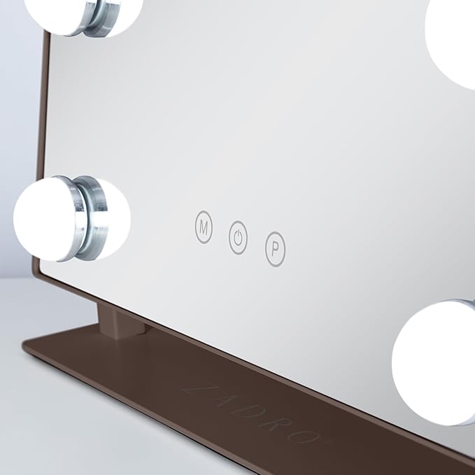 Zadro Scalloped Edge Hollywood LED Vanity Mirror, 12 Dimmable Bulbs, 3 Color Temperatures, 360° Rotation, Angle-Adjustable Tilt, USB-C Plug-in, Large 12" x 19", 1X Viewing Area (Chocolate)