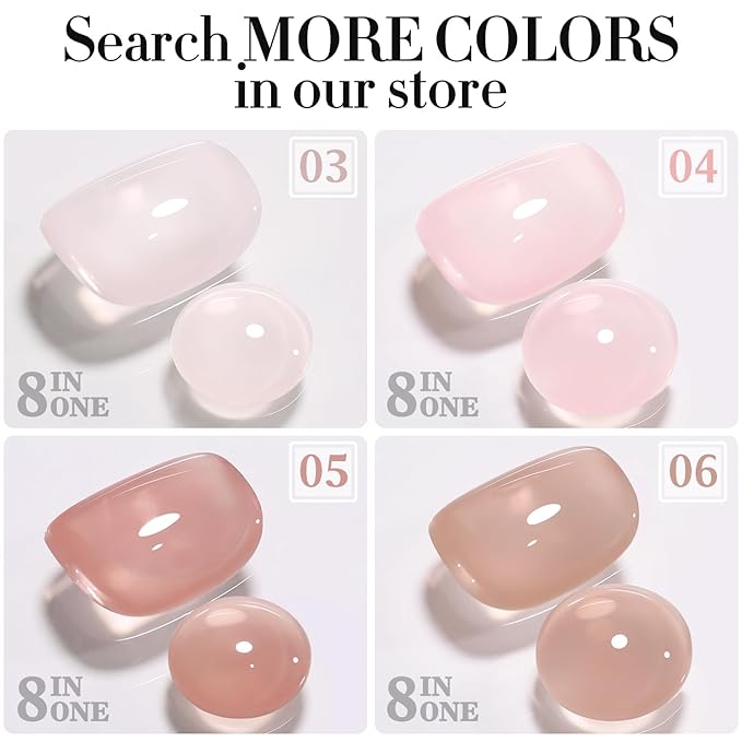 Double Rhythm Clear Gel Nail Polish 15ml Nail Strengthener Builder in a Bottle Nail Extension Hard Gel Soak Off Long Lasting UV Gel (Light Nude 8 in 1-6)