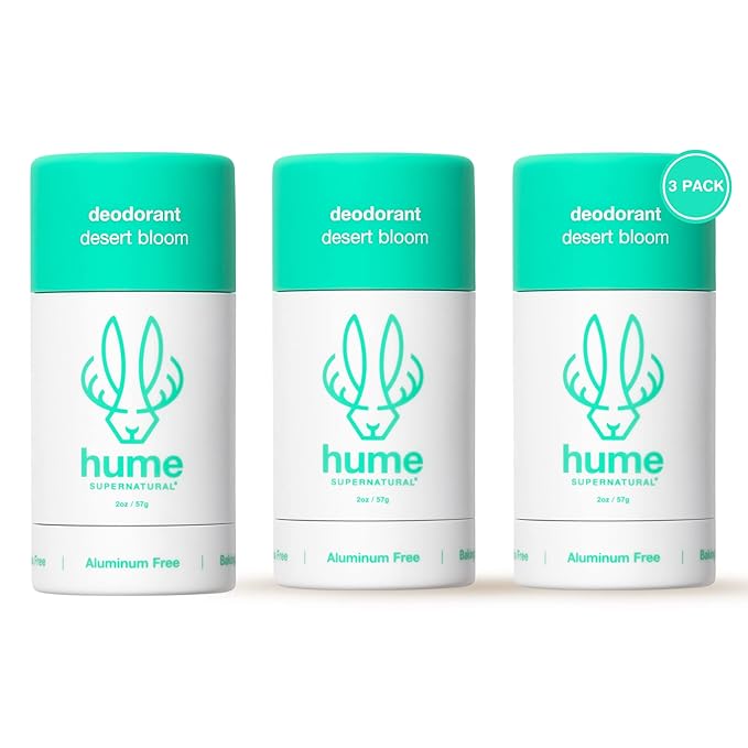 Hume Supernatural Probiotic Roll‑On Deodorant, Aluminum‑Free & Plant‑Based – Gentle on Sensitive Skin, Quick‑Drying, Long‑Lasting Sweat & Odour Protection for Teens & Adults - Desert Bloom, 3-Pack