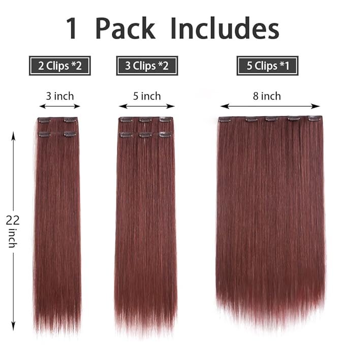 Hair Extensions Auburn Clip in Extension Straight Invisible 22" Long Synthetic Thick Clips on Red Hairpieces for Women 5PCS Black Curly Wavy 18" Cheap Brown Blonde Natural Full Head 5 Oz