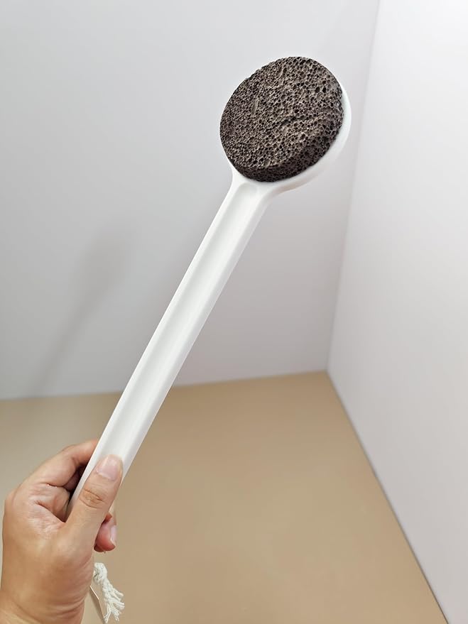 Straight Handle Pumice Stone - Professional Firm Control Foot Scrubber for Stubborn Calluses - Natural Dead Skin Remover & Pedicure File for Feet and Hands - 14“
