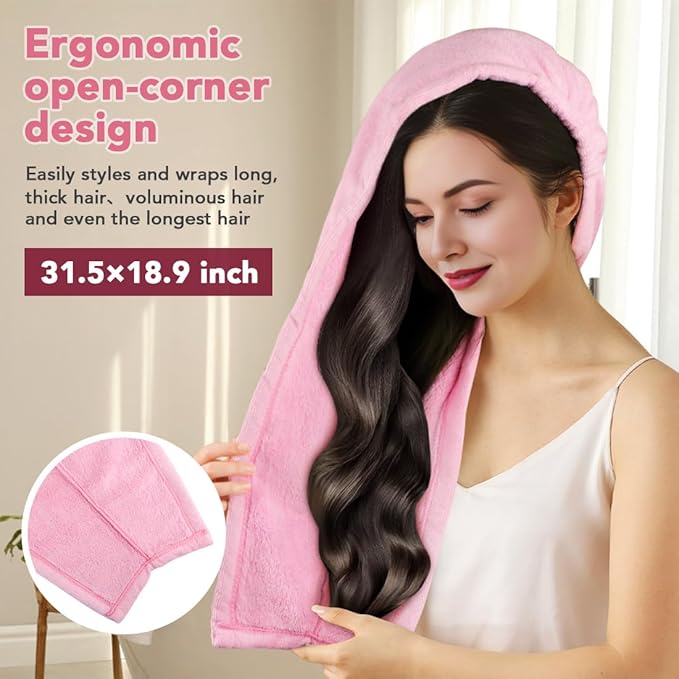 AIDEA Microfiber Hair Towel, Open Wide-End Hair Towels, Super Absorbent Hair Towel Wrap for Women, 5Pack, 31.5×18.9 inch