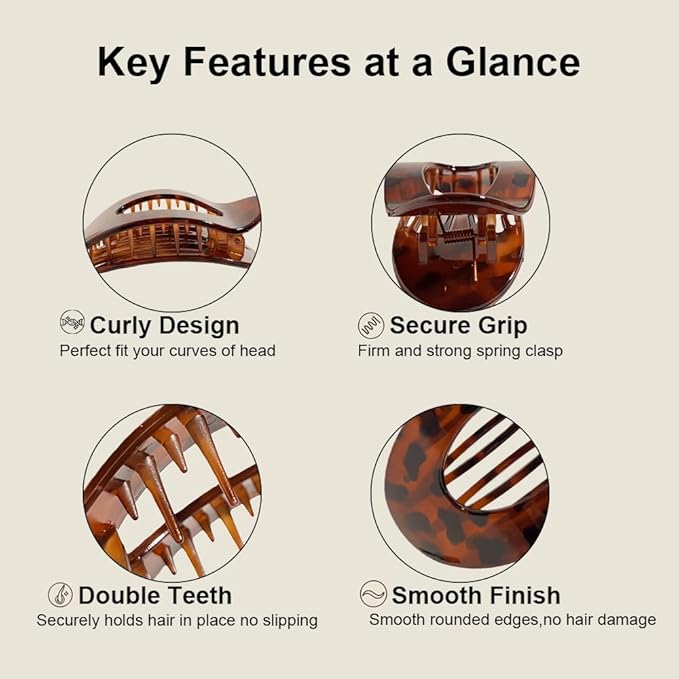 8PCS Flat Hair Clips for Women Girls,Large Strong Hold Ladies Hair Claw Clamp Barrettes for Lying Down Styling Accessories, Elegant 4.33" Big Matte Neutral Leopard Color(Oval)