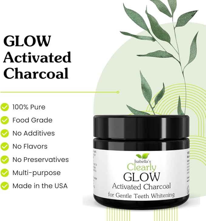 Glow Natural Teeth Whitening Kit – Activated Charcoal Tooth Powder + Bamboo Toothbrush + Copper Tongue Cleaner | Fluoride Free, Non-Peroxide Oral Care