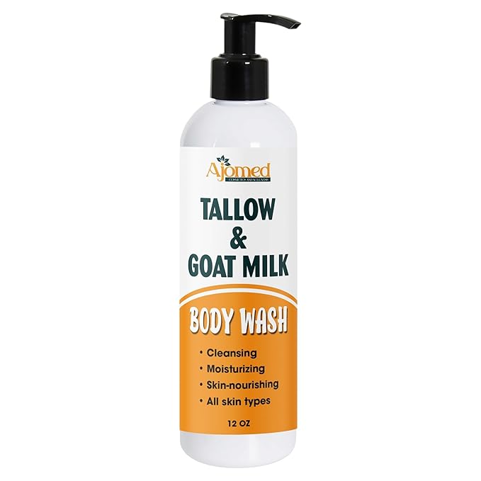 AJOMED COSMETICS Tallow & Goat Milk Body Wash, handmede body soap Moisturizing and Cleansing for All Skin Types 12 oz (Regular)
