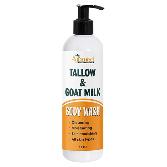Tallow & Goat Milk Body Wash, handmade unscented body soap Moisturizing and Cleansing wash for All Skin Types 12 oz (Fragrance free)