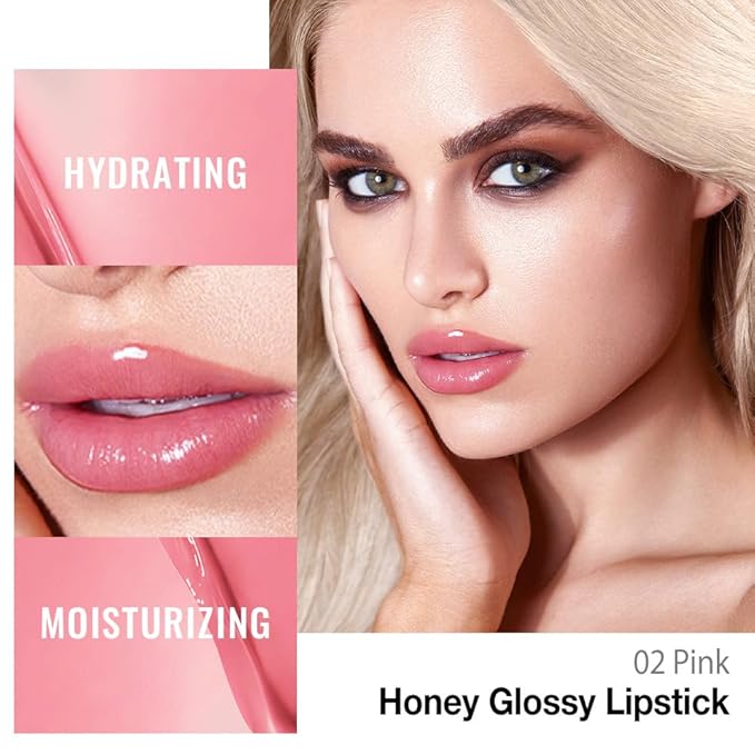 HHLTOH Pink Honey Lipstick Tinted Lip Balm - Shine Moisturizing Lipstick for Women, Natural Nourishing Hydrating Lip Gloss Stain for Dry Lips, Tint Sheer Lightweight Makeup, Vegan - 1Pc #02 Pink