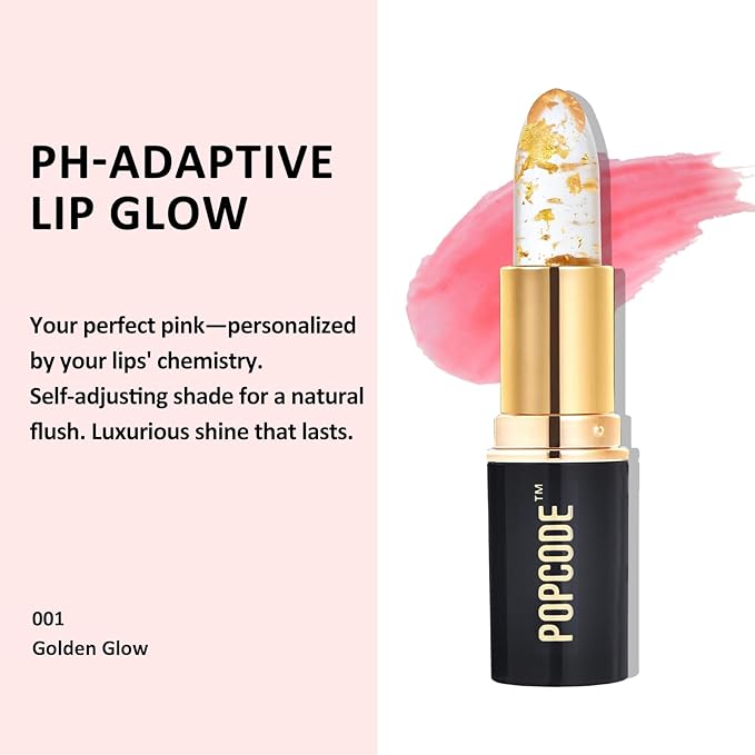 popcode Color Changing Lipstick with 24K Gold Flakes - Moisturizing & Long Lasting pH Lip Balm, Hydrate & Nourish Lip While Leaving Sheer Pink Tint, Golden Glow
