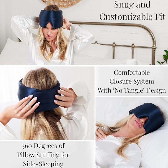 3D Silk Sleep Mask in Gift Box, Sleep Longer in Total Darkness and Comfort. Total Blackout Liner Blocks Light, Lightweight, 100% Silk 22 Momme, Foam Countour Does Not Crush Eyelashes (Noble Blue)