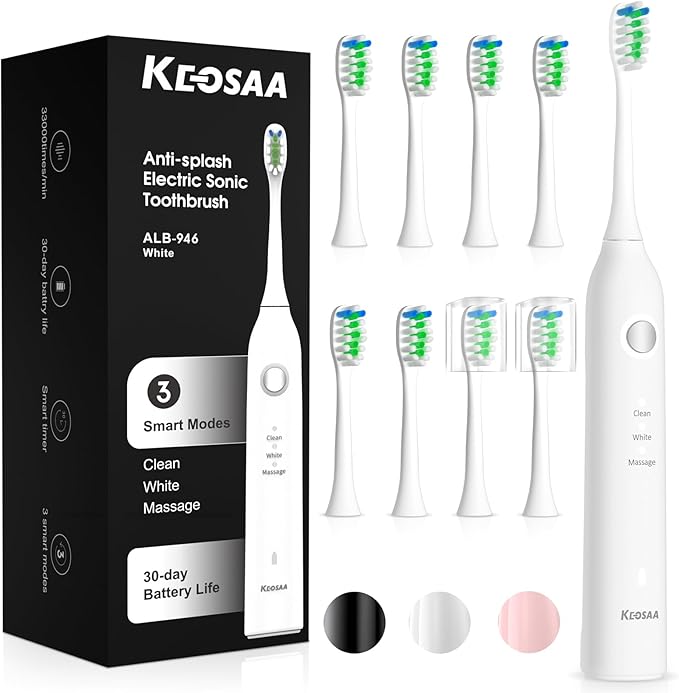 Sonic Vibrating Toothbrush with Pressure Sensor, Rechargeable Tooth Brush with 8 Brush Heads, 3 Modes, 33000VPM, 2-Min Timer, One Charge Lasts for 30 Days, 3D Rounded Soft Bristles, IPX7 Waterproof