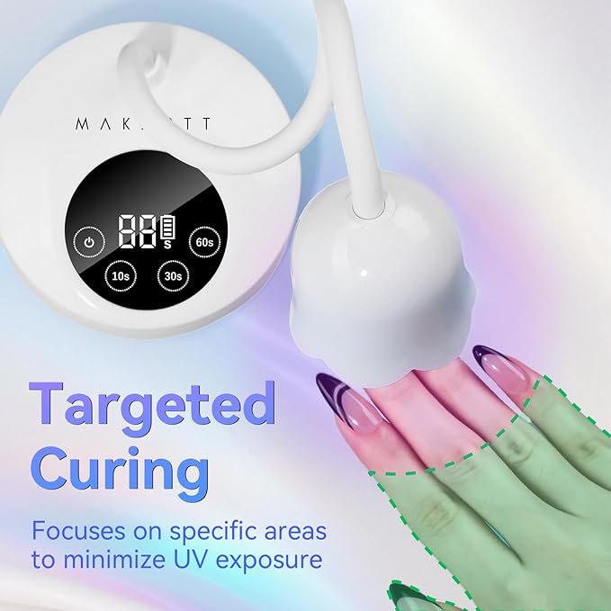 Makartt UV Nail Lamp: Mini UV Light for Gel Nails Polish Luminoza 30mW/cm² Rechargeable LED Nail Light Nail Dryer with 4 Timers & Auto Sensor, Fast Curing Goosenecks Lamp for Home DIY Manicure