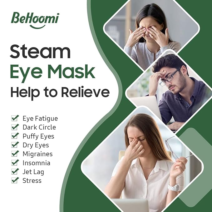 BeHoomi 30Packs Steam Eye Mask, Heated Eye Mask Warm Compress for Eyes, Self Heating Disposable Steam Mask for Home Sleep, Spa, Travel Essentials & Relaxation Gifts, Stocking Stuffers (Tea Tree)
