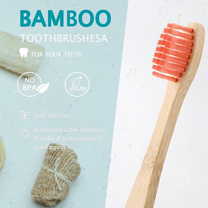 40 Pieces Kids Bamboo Soft Bristles Toothbrushes Toddler Toothbrush Manual Travel Toothbrushes for Kids Children Home School Travel Teeth Oral Dental Care, 5.7 Inch, Individually Wrapped