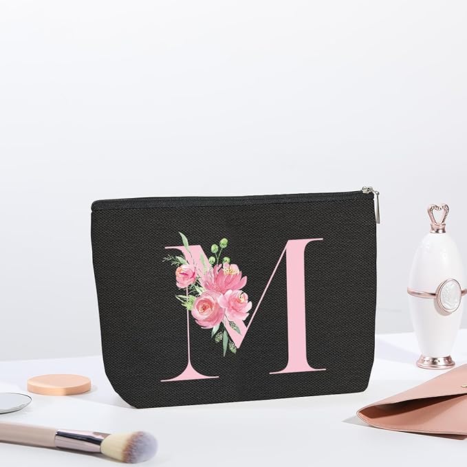 kdxpbpz A-Z Personalized Cosmetic Bag Monogrammed Makeup Bags Bridesmaid Gifts Custom Toiletry Pouch Gifts for Women Mom Best Friend Sister Bride Bridesmaid (M)
