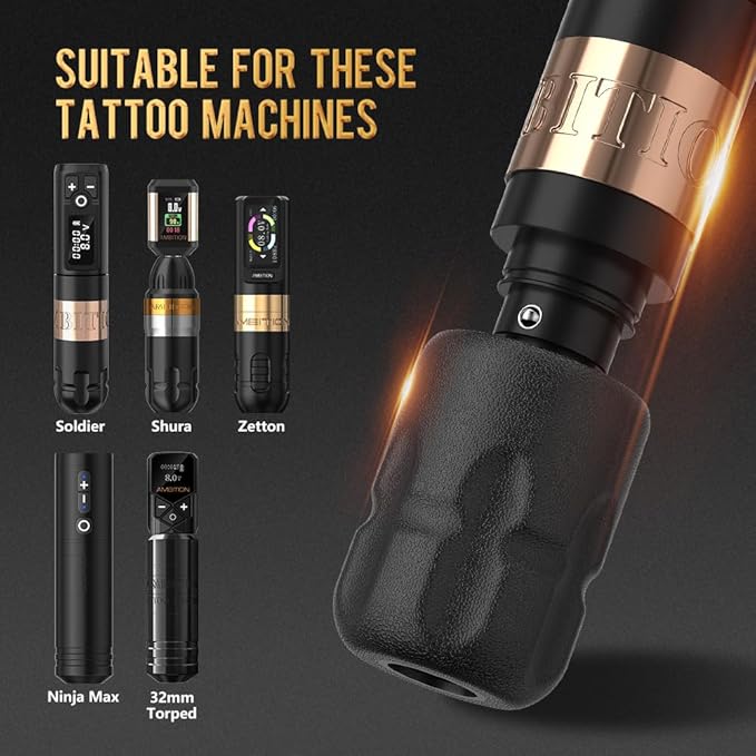 Ambition Soldier P2 Disposable Tattoo Grips - 12Pcs 38mm Professional Tattoo Rubber Grip Cover with Click Adjust System Supply for Rotary Soldier, Zetton, Torped & Shura Tattoo Pen Machine Gun