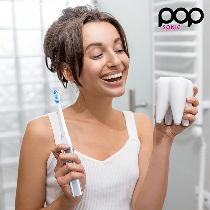 Pop Sonic USB Charge Anywhere Toothbrush(Silver) | Rechargeable Toothbrush w/Up to 40,000 Brush Strokes/Minute-Long-Lasting Dupont Nylon Bristles -Teens & Adult with Quadrant Pacer & Timer