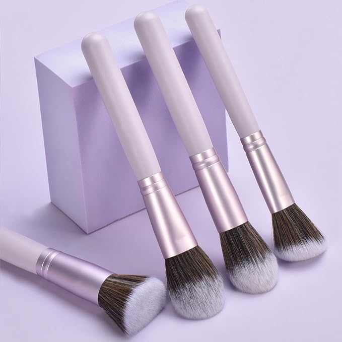 YJ-Anyue 10 Piece Purple Makeup Brushes - Wooden Handle with Soft Synthetic Bristles,for Face & Eye Makeup|Professional Makeup Brushes set for Women & Girls|