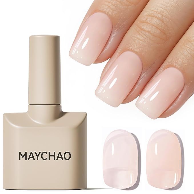 MAYCHAO 15ML Jelly Nude Gel Nail Polish 1Pc Transparent Cream Apricot Gel Polish Soak Off UV LED Translucent Nail Varnish Neutral Color for Nail Art Starter Manicure Salon DIY at Home, 0.5 OZ