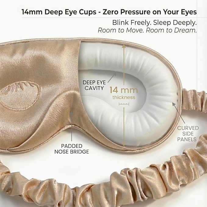 MATASSE 100% Mulberry Silk Sleep Mask 22 Momme Grade 6A -3D Contoured Eye Mask for Sleeping, 14mm Deep Eye Cups, Total Blackout Blindfold for Women Men, Adjustable Strap, Side Sleeper