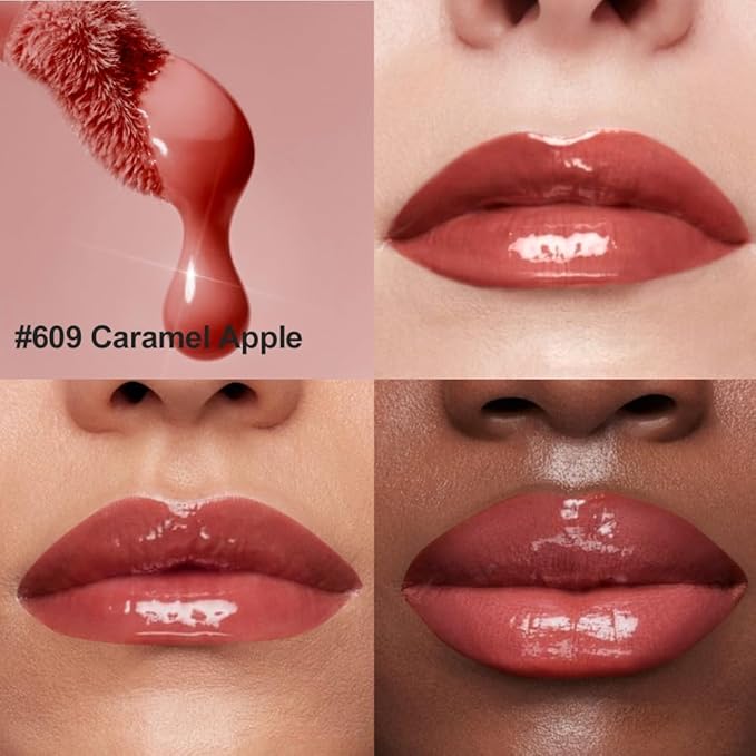 Coral Peach Hydrating Lip Gloss Tint – High Shine Moisturizing Lip Glaze with Lightweight Non-Sticky Texture, Long-Lasting Glossy Peach Lip Color for Soft Plump Lips 609#