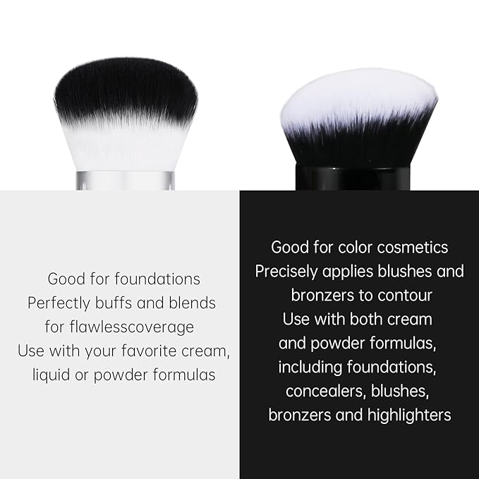 Brush Master 2pcs Retractable Foundation Makeup Brush, Kabuki Brush For Powder, Blush, Bronzer, Concealer, Portable Brush Cover, Perfect for Travel(Black)