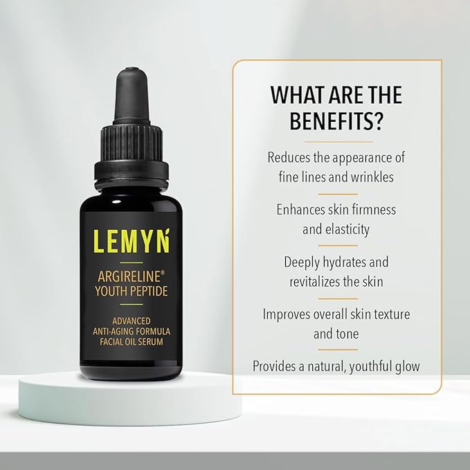 Lemyn Organics Argireline Youth Peptide Face Oil Serum | Anti-Aging, Hydrating, and Firming | Freshly Made Skincare | 15ml
