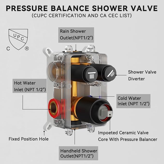 Shower Faucets Sets Shower System Matte Black, STARBATH 12" Ceiling Mount Rain Showerhead and 8" Wall Mounted Rainfall Shower for Couples, On Off Button Valve Dual Head Shower Systems Complete