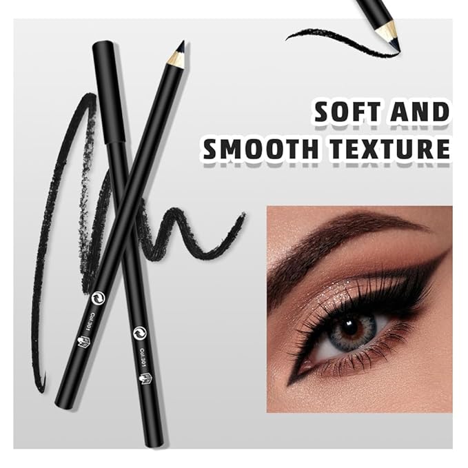 Multipack Bulk Black Eyeliner Penicls for Women, 12 Pcs Highly Pigmented Creamy Eye Liner Pencils Set, Easy to Color, Waterproof & Long-Lasting, Professional Eye Make Up, Soft & Smooth, Fine Tip