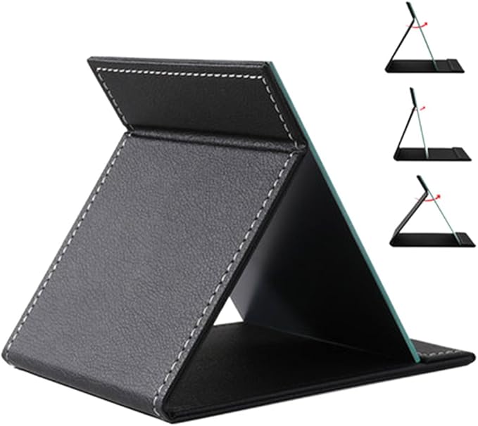 Protable PU Leather Mirror Folding Desktop Makeup Mirror with Adjustable Stand for Personal Use,Travelling (S, Pink)