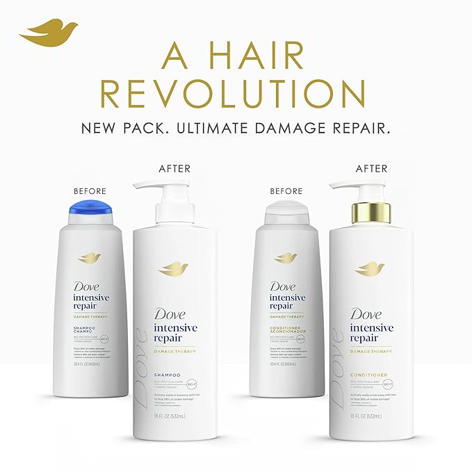 Dove Shampoo, Conditioner & Serum Set, Intensive Repair – Damage Therapy Bio-Protein Care Formulas for Restoring Dry, Damaged Hair (3 Piece Set)