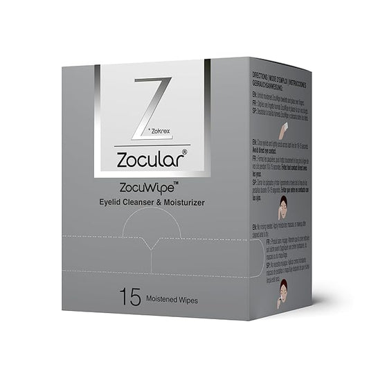 Zocular ZocuWipe Eyelid Cleansing Wipes with Natural Okra Complex – Gentle Daily Eyelid Cleanser & Moisturizing Pads – Makeup Remover & Eye Hygiene Wipes – 15 Count