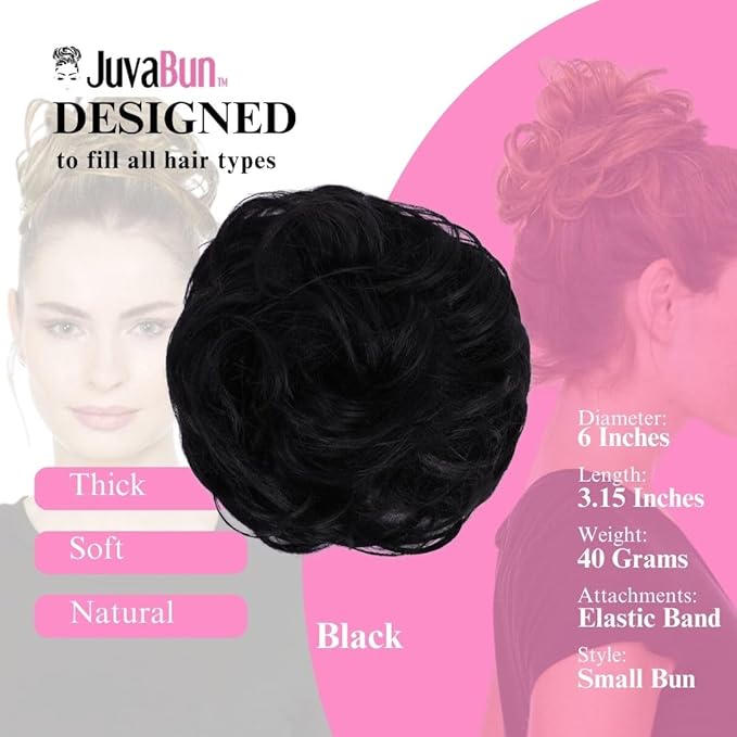 Juvabun Messy Bun 2.0 Hair Piece Black Synthetic Hair Bun Extension for Women Realistic Lightweight Messy Bun Scrunchie for Everyday Hairstyles