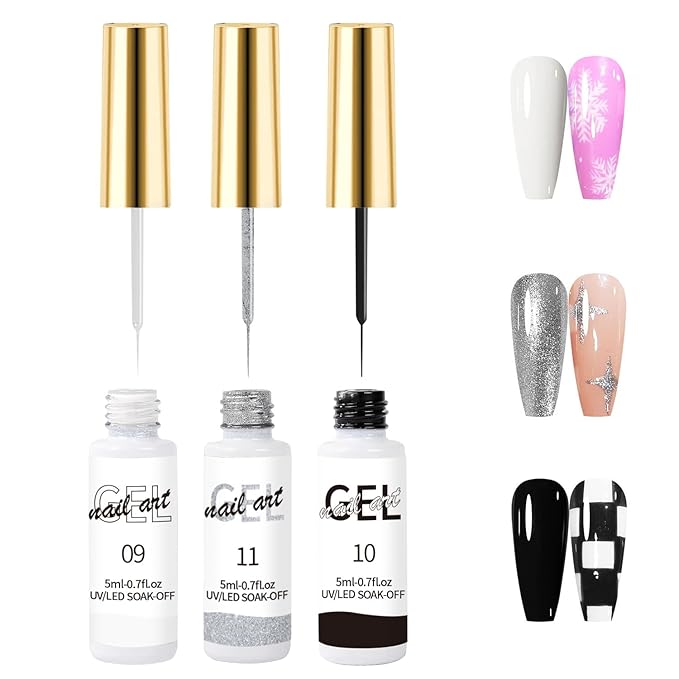 Gel Liner Nail Polish Gel Set Line Art DIY Nail Polish, Ultra-Fine Brush Head French Line Graffiti Flower Stripe Design NailSuitable For NailSalon or Home (SET A)