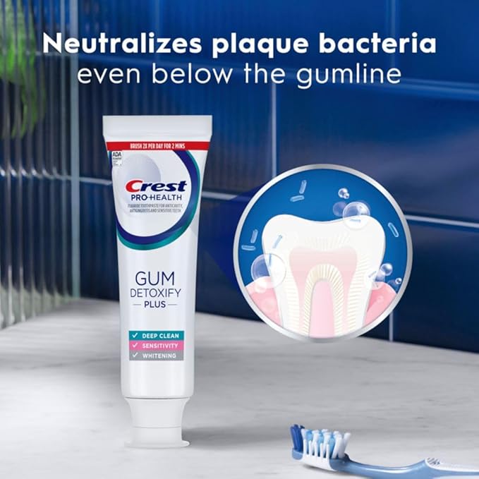 Crest Pro-Health Gum Detoxify Plus Toothpaste 4.5 oz Pack of 3 - Antibacterial Fluoride Toothpaste, Sensitivity Protection, Whitens Teeth, Anticavity, Plaque Control