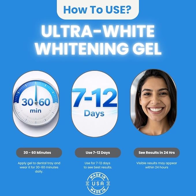 22% Teeth Whitening Gel: 5 Large Syringes for Beautiful Smile, Whitening Gel for Dental Trays - White Results with Ultra White Whitening Gel, 5 Tubes, 3.8 ml Each, Total 140 Applications.