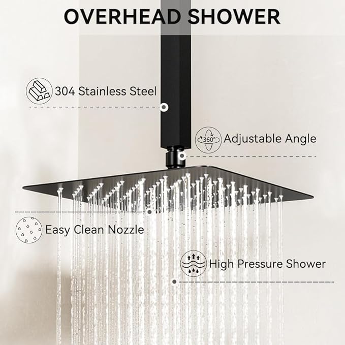 Shower Faucet Set Matte Black Shower System, STARBATH 10" Ceiling Mount Rain Showerhead and 6" Wall Mounted Rainfall Shower for Couples, On Off Button Valve Dual Head Shower Systems Complete