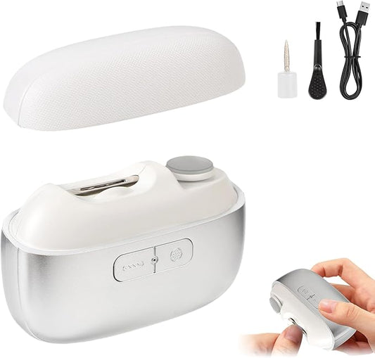 Upgraded Electric Nail Clipper，Smart Nail Clipper， 3-in-1 Automatic Electric Nail Clipper with Polishing，with LED Light and Nail Scraps Storage - USB Rechargeable for Kids, Adults, Seniors (White)