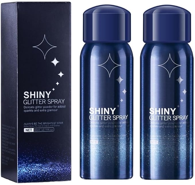 2 Pcs Body Glitter Spray, Perfect Long-Lasting Shiny Hair and Clothes Glitter Spray for Stage Makeup, Festival, Rave Prom.