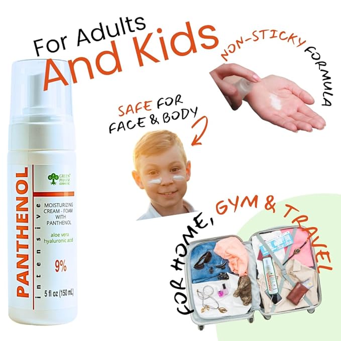 9% Panthenol Foam Spray, Vitamin B5 + Deep Moisturizing Hyaluronic Acid After Sun Care, After Tattoo Care, Hair Transplant & Baby Rash Relief, 5 Oz / 150 ml