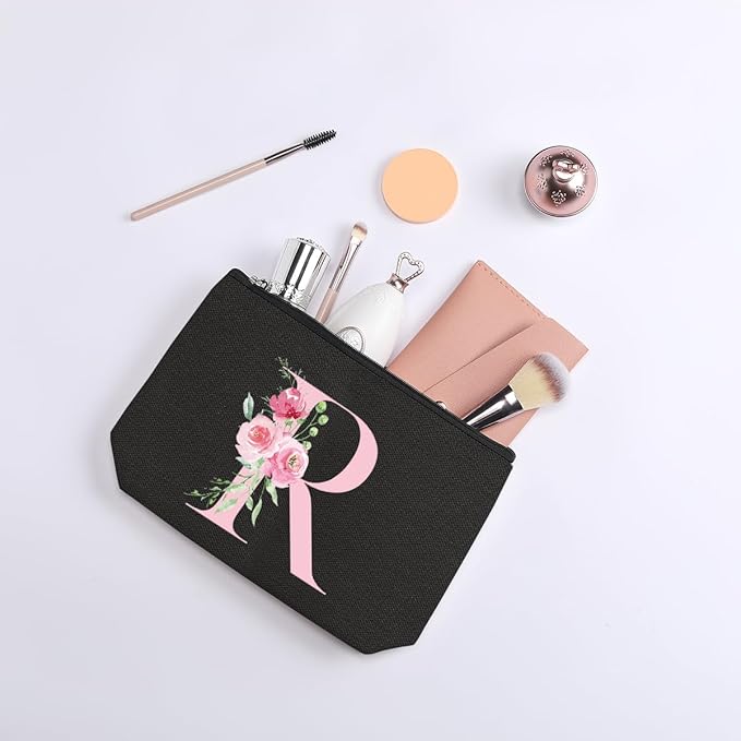 kdxpbpz A-Z Personalized Cosmetic Bag Monogrammed Makeup Bags Bridesmaid Gifts Custom Toiletry Pouch Gifts for Women Mom Best Friend Sister Bride Bridesmaid (R)
