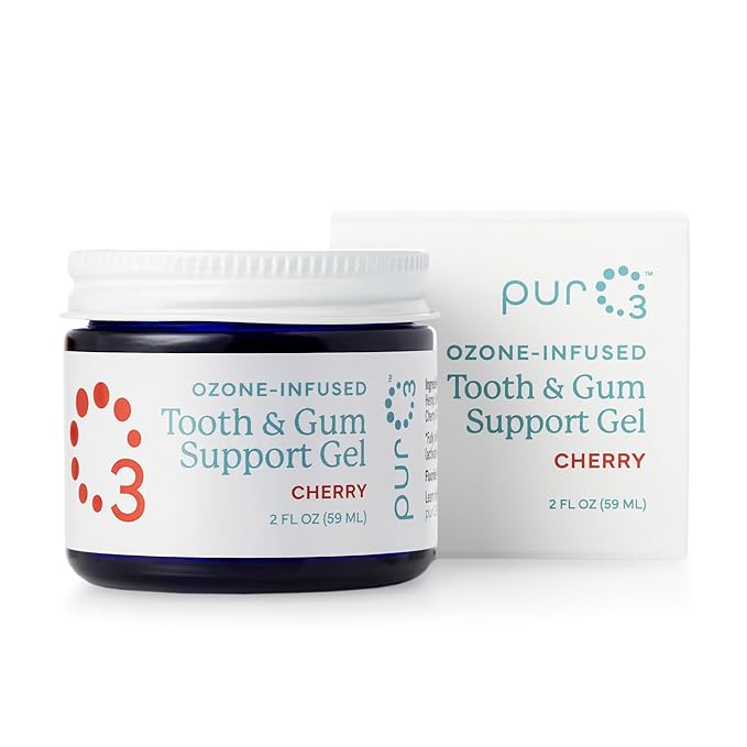 PurO3 Ozone Tooth & Gum Support – Ozonated Organic Olive Oil & Essential Oils for Complete Oral Care & Fresh Breath, Natural Fluoride-Free Solution for Deep Cleaning, Sweet Cherry, 2 Fl Oz Gel