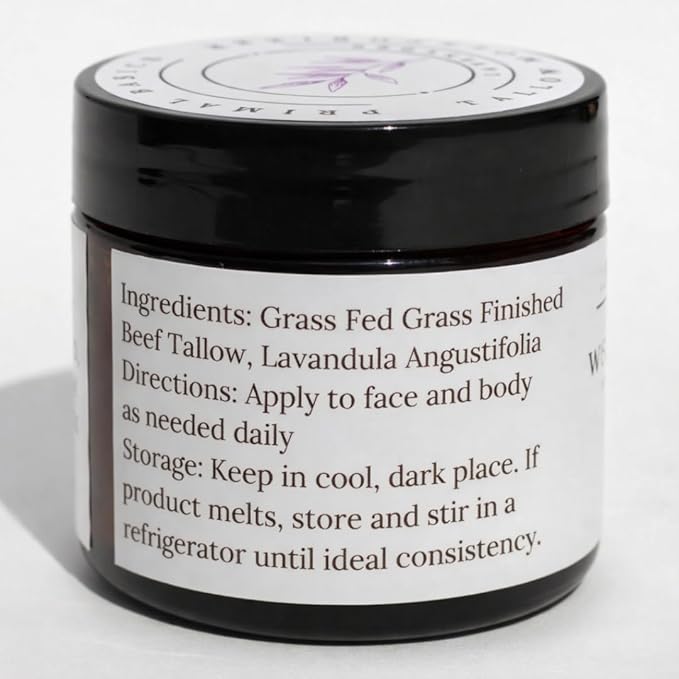 Primal Basics 100% Grass Fed Grass Finished Whipped Beef Tallow Moisturizer/Body Balm for Face, Body, Oily, Dry, Sensitive Skin -Contains Vitamins A, D, E, K -USA Made (1.7 oz, Lavender)