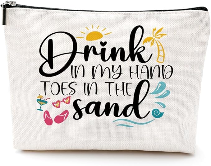 Funny Beach Gifts for Women Cosmetic Bag Vacation Beach Themed Gift for Lovers Bestie Makeup Bag Girls Trip Gifts Travel Stuff Necessities Birthday Christmas Graduation Friendship