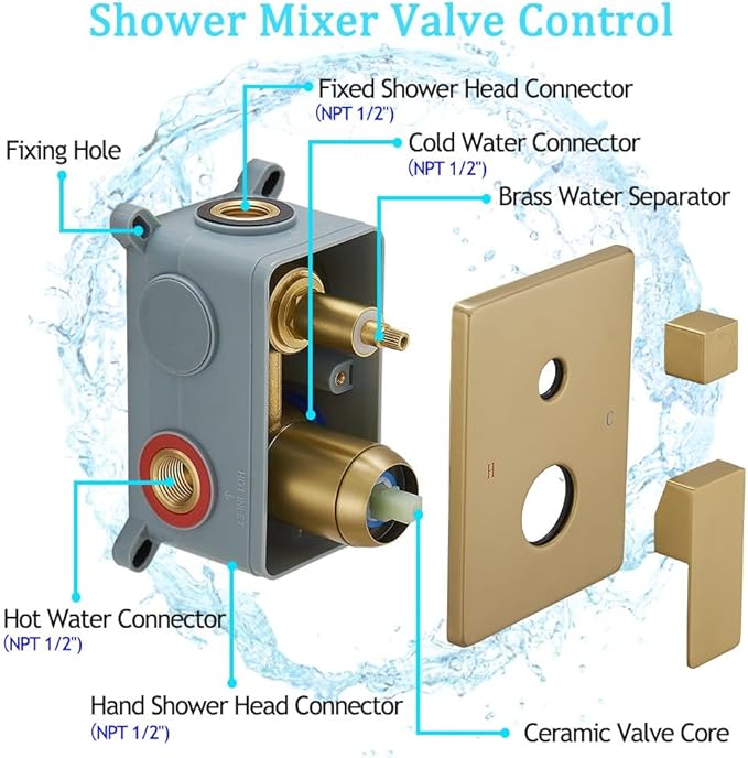 annazom Rain Shower System 12 Inch Ultra Large Shower Head High Pressure Brushed Gold Surface Dual Function Shower Vavle Trim Kit