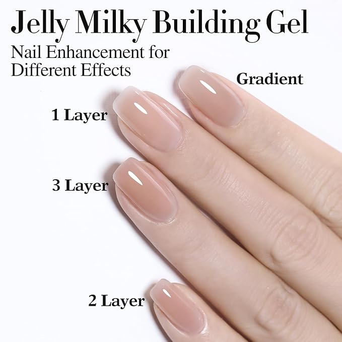Double Rhythm Clear Gel Nail Polish 15ml Nail Strengthener Builder in a Bottle Nail Extension Hard Gel Soak Off Long Lasting UV Gel (Baby Nude 8 in 1-9)