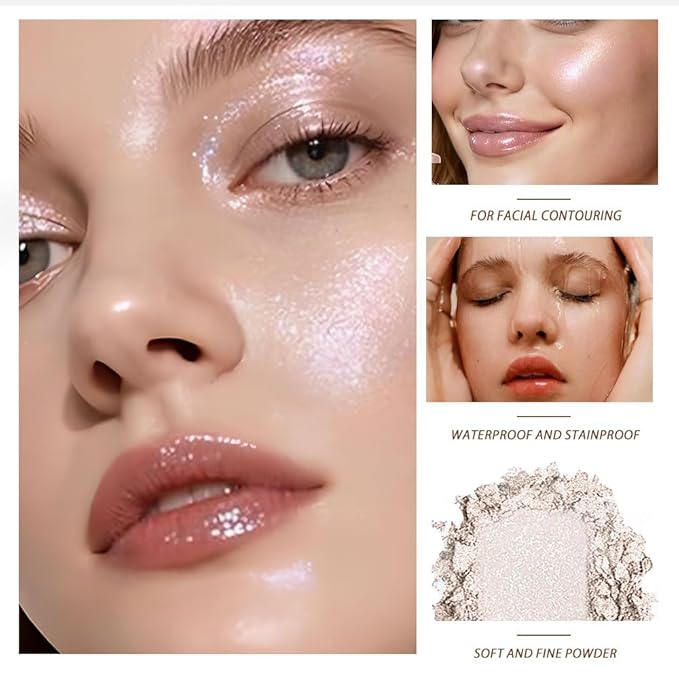 Ice White Diamond Glitter Eyeshadow – Pearlescent Shimmer Highlight Eye Shadow, Waterproof Long-Lasting Smooth Sparkle Formula for Inner Corner, Daily Natural Looks,Paleta de Sombras de Ojos