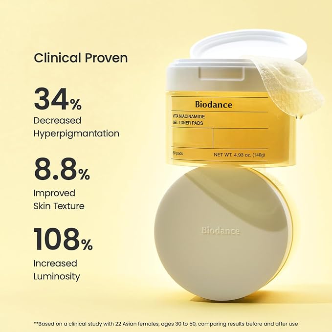 Biodance Vita Niacinamide Gel Toner Pads, Dark Spot Corrector, Evening Skin Tone, Gentle Exfoliating Toner Pads with Vitamin C, Korean Skin Care, Gifts for womenㅣ4.93 fl.oz.(140g)*60Pads