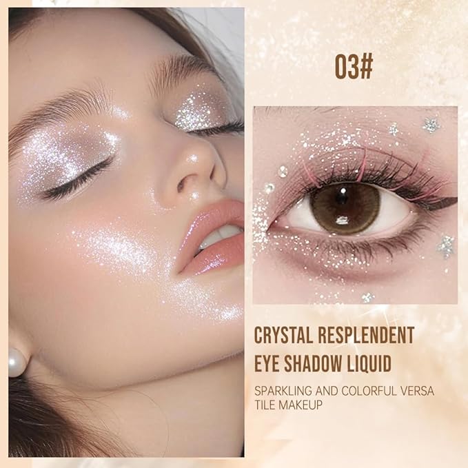 Liquid Glitter Eyeshadow Set, Korean Shimmer Eye Makeup, Waterproof Powder Formula, Quick-Drying, Long Lasting, 0.17 Oz (03#, 1PCS)