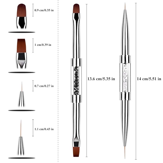 2Pcs Dual-ended Nail Design Brushes Rhinestone Handle UV Gel Nail Brush Set Professional Nail Art Tools